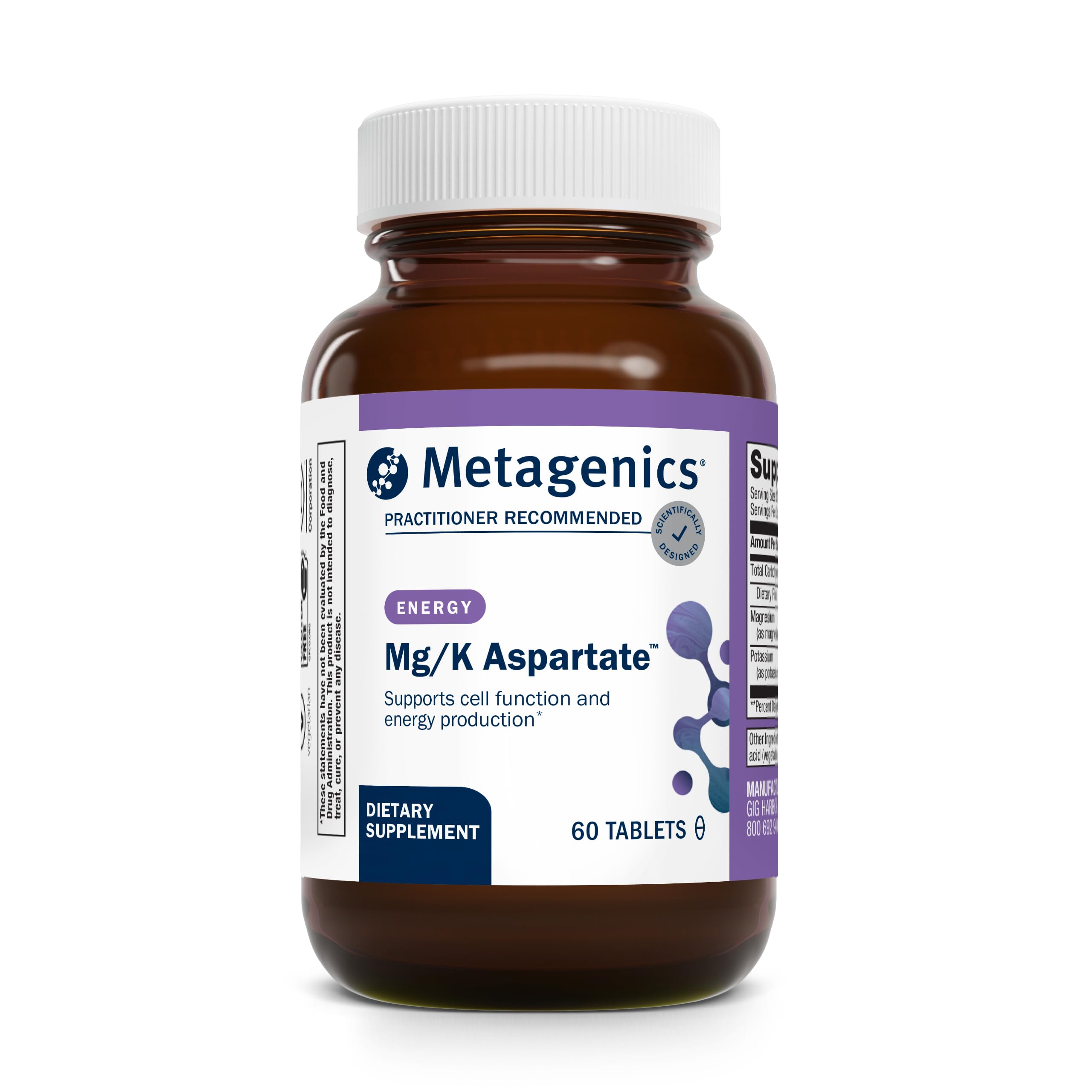 MetagenicsMg/K Aspartate - Potassium & Magnesium Aspartate Electrolyte Supplement* - Supports Heart, Muscle, & Nerve Health* - Highly Absorbable, Non-GMO, Gluten-Free, Vegetarian - 60 Tablets