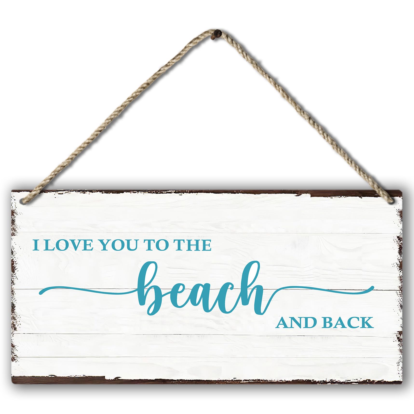 Summer Beach Hanging Sign,I Love You to the Beach and Back Farmhouse Printed Wood Plaque Sign Wall Hanging,Rustic Hanging Wall Signs for Coastal Beach House Summer Home Decor 12 x 6 Inches