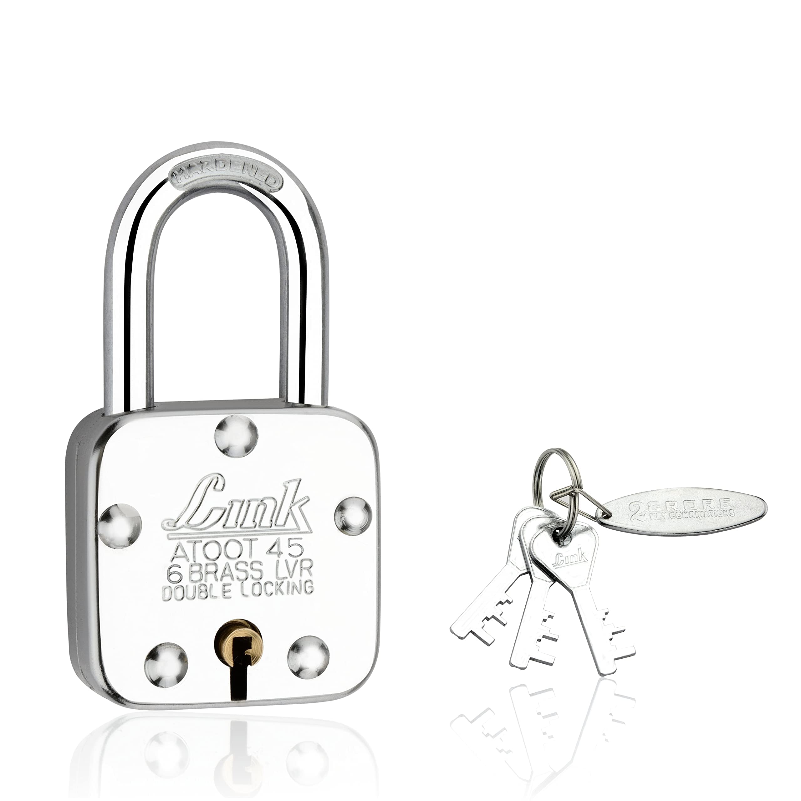 Link® Atoot 45mmLS Long Shackle Lock | Double Locking | Steel Body | Hardened Shackle | 6 Brass Levers | Made in India |Each Padlock with 3 Silver Keys (Pack of 2) — Amazon image 6