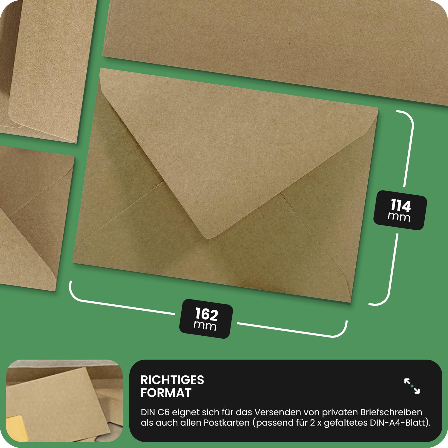 Netuno 500x sobres marrones de papel kraft DIN C6 114x162mm 100g Aster Kraft solapa puntiaguda engomada sin ventana ECO reciclados retro para invitaciones boda Navidad tarjetas regalo vales bautizo