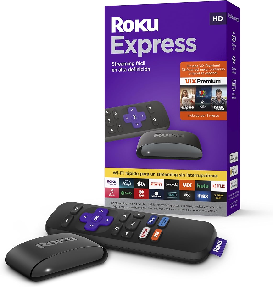 Roku Express Dispositivo de Streaming HD para TV (Spanish Edition) - Con VIX Premium, Control remoto con botones de acceso rápido I Roku Express HD Streaming Device for TV, with VIX Premium Offer : Electronics