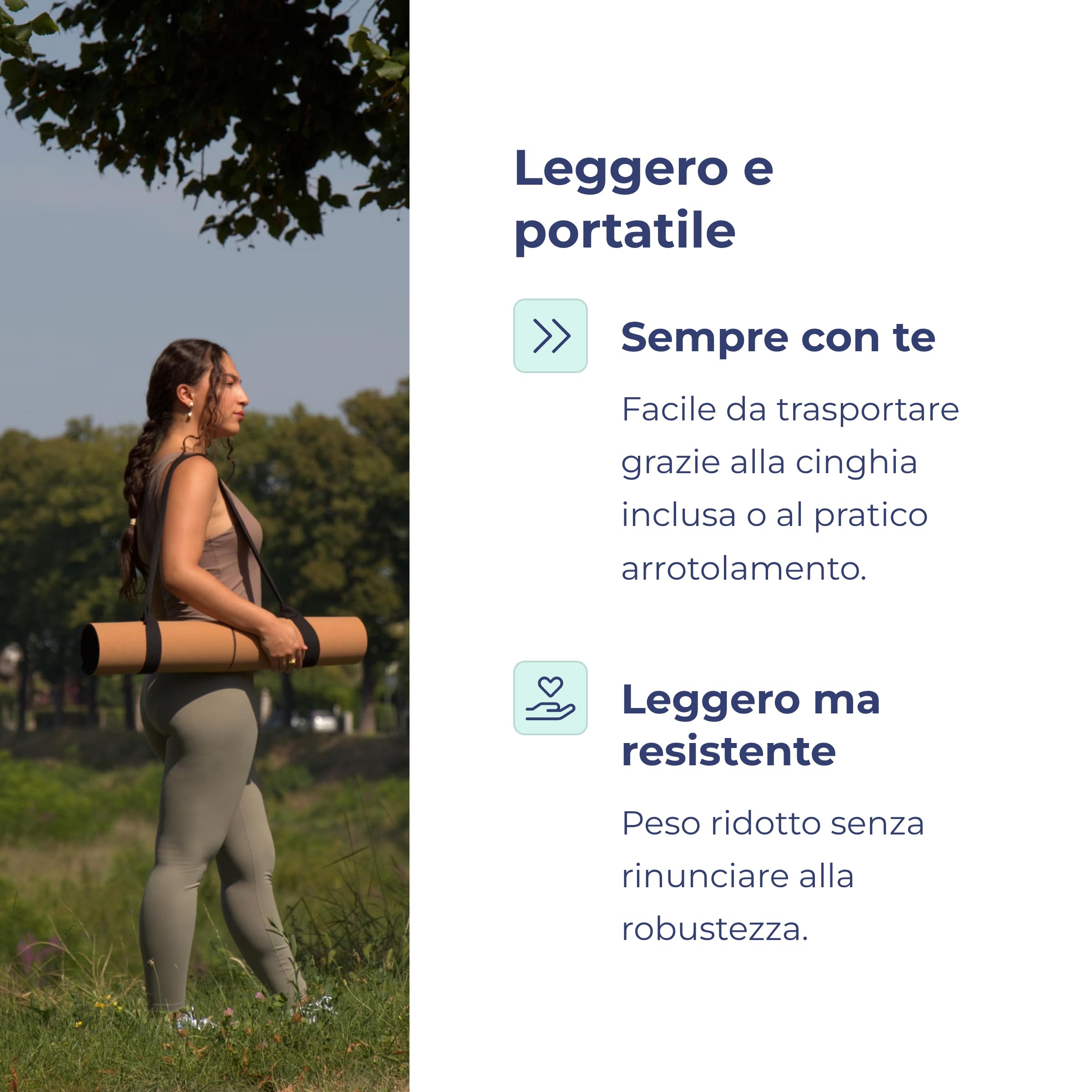 Tappetino Yoga Antiscivolo EcoOasi – Sughero e Gomma Naturale – Yoga, Pilates e Fitness – Tracolla Inclusa - 183x66 cm, 4 mm