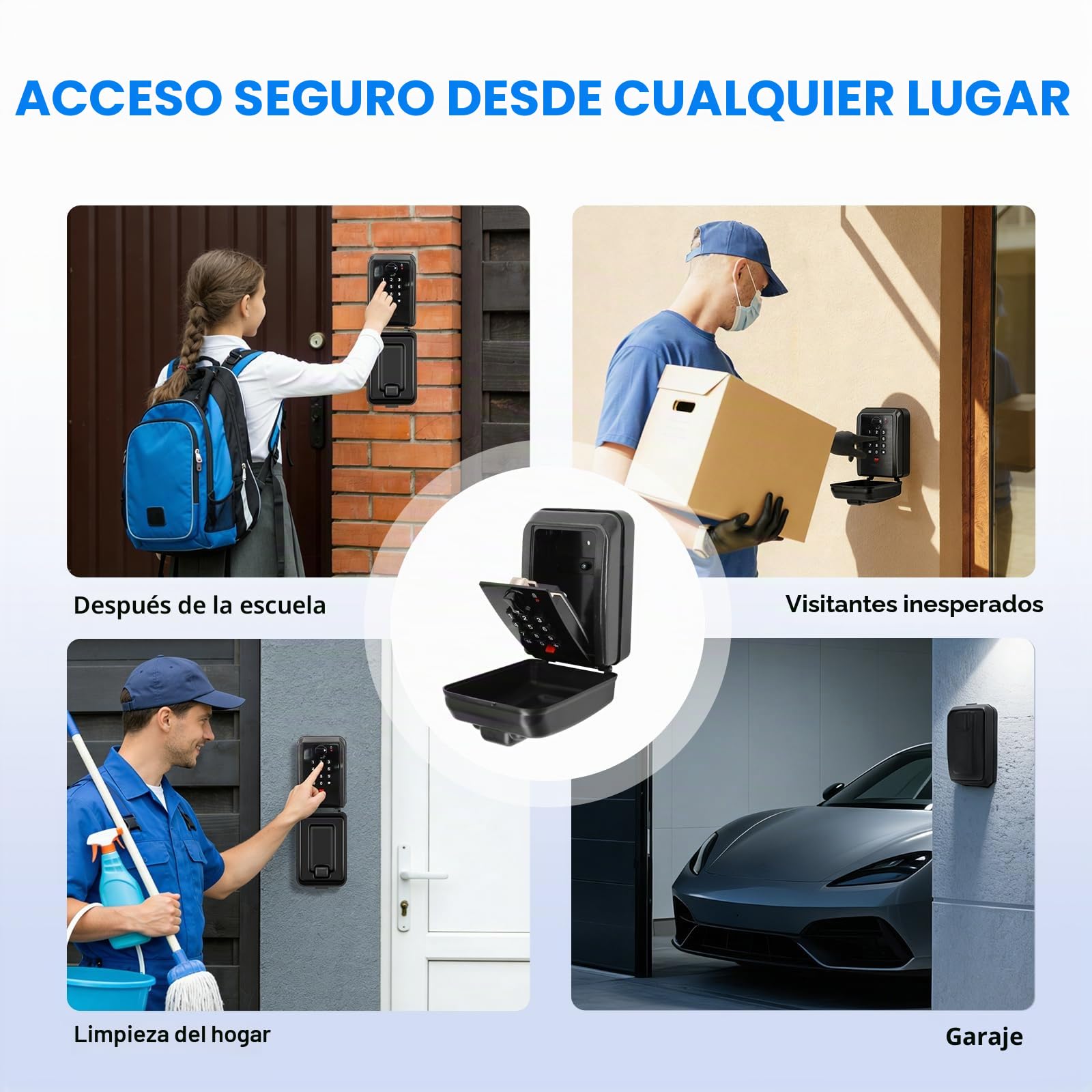 Caja de Seguridad para Llaves Exterior, Guarda Llaves con Código de 12 Dígitos, Gran Capacidad para Pared, Resistente a la Intemperie, Ideal para Casa, Garaje y Negocio (Negro)
