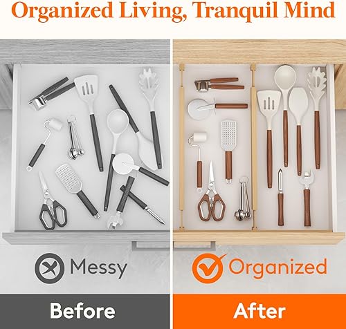 Miniatura 7 de Lifewit Paquete de 6 separadores de cajones de bambú de 2.4 pulgadas de alto, organizadores de cajones ajustables de 16 a 22 pulgadas para ropa,