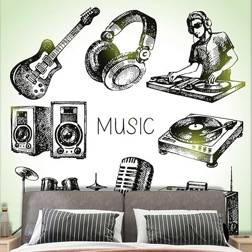Papel tapiz adhesivo con diseño de graffiti de música retro, para decoración de habitación, apto para manualidades (59 pulgadas de ancho x 59