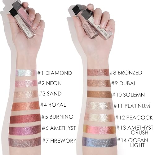 Miniatura 6 de FOCALLURE 2 sombras de ojos con purpurina líquida, sombra de ojos metálica brillante, maquillaje de ojos impermeable de larga duración, iluminador