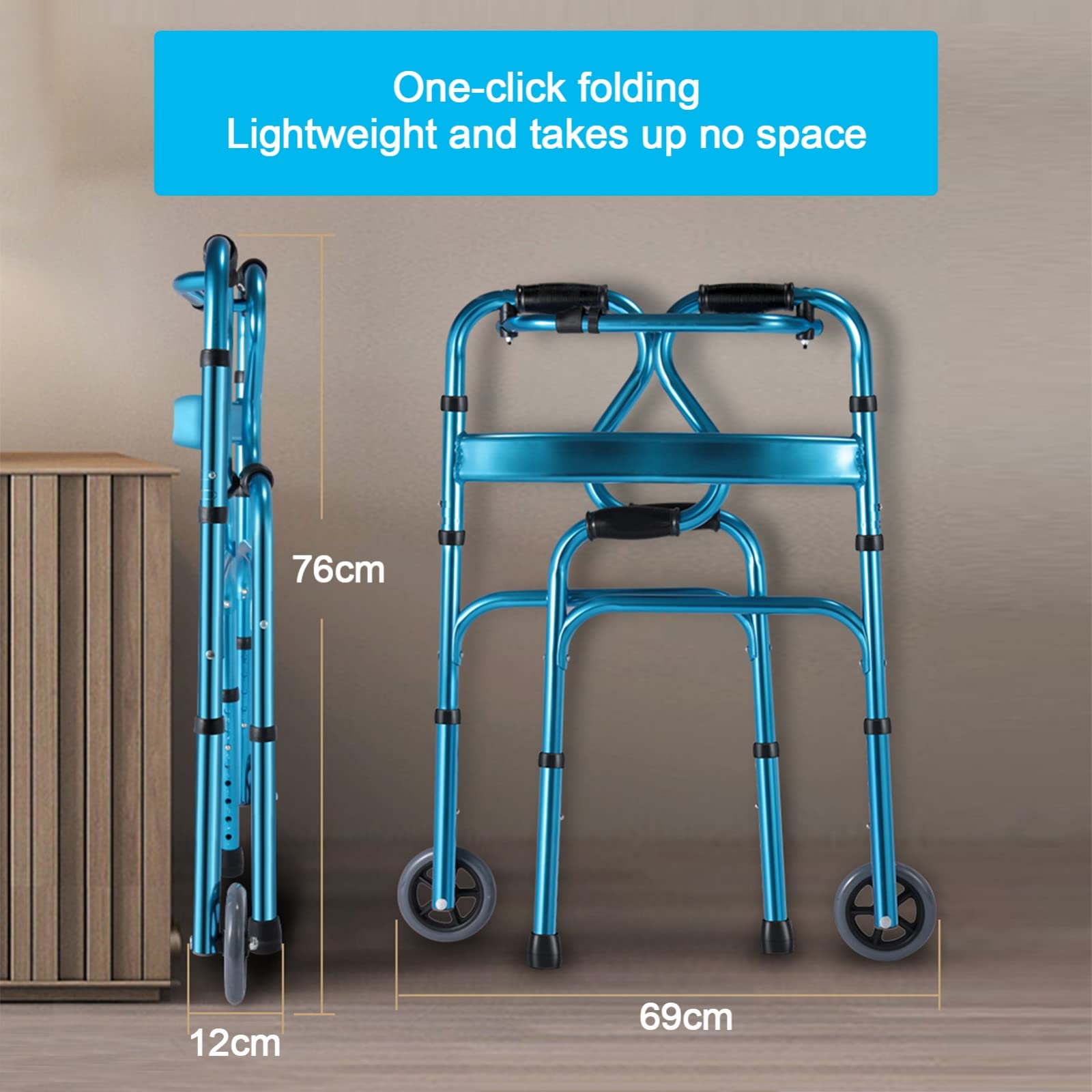 Deambulatore Per Anziani,Pieghevole Con 2 Ruote Supporto Per Camminare,Walker Pieghevole Regolabile In Altezza In Alluminio,Antiscivolo Deambulatore Rollator, Stabile, Fino A 150 Kg
