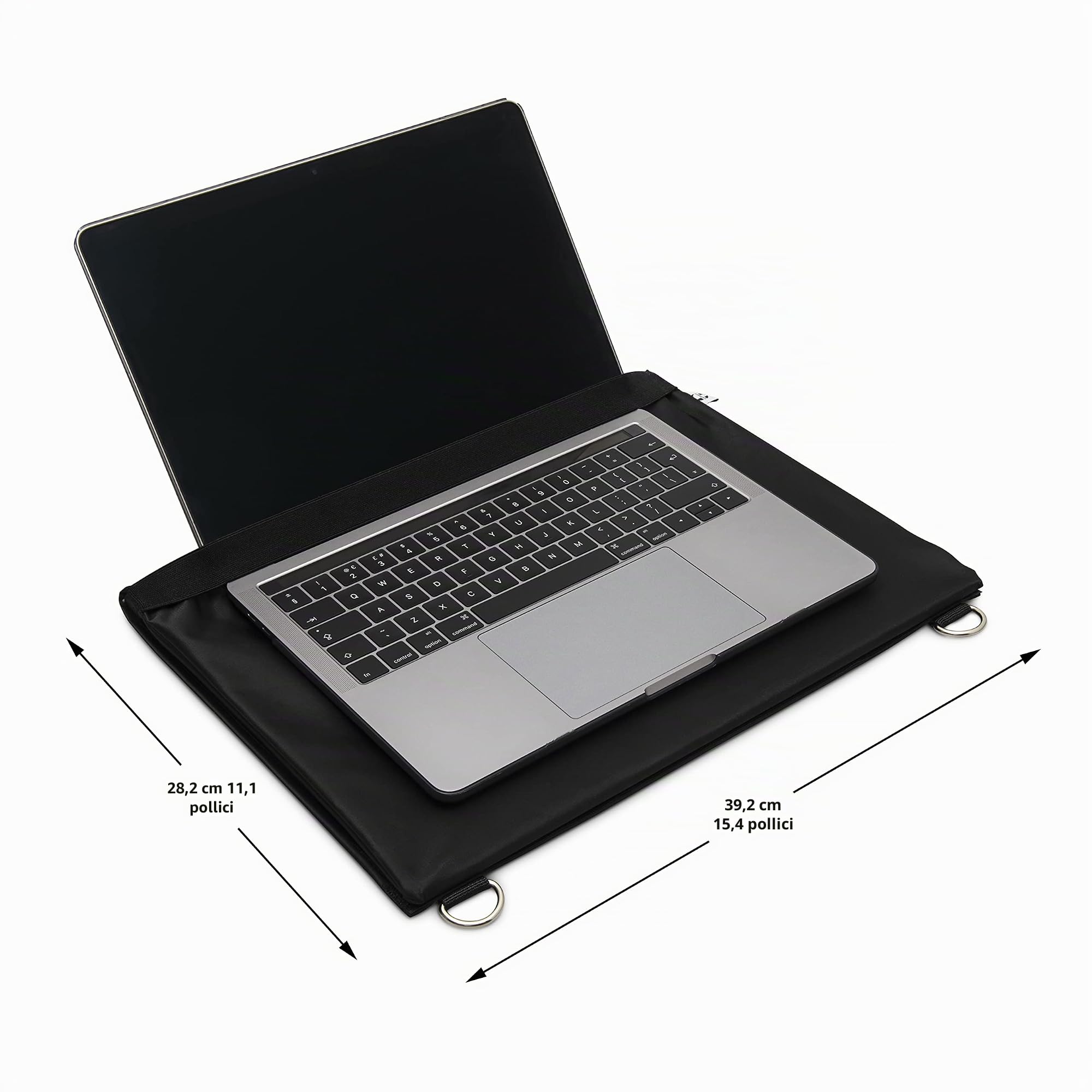 Imbracatura per Laptop - Scrivania portatile a mani libere con cinghie regolabili fino a 16 pollici per Computer Portatile, tablet, MacBook, ecc – Completo di Panno in Microfibra