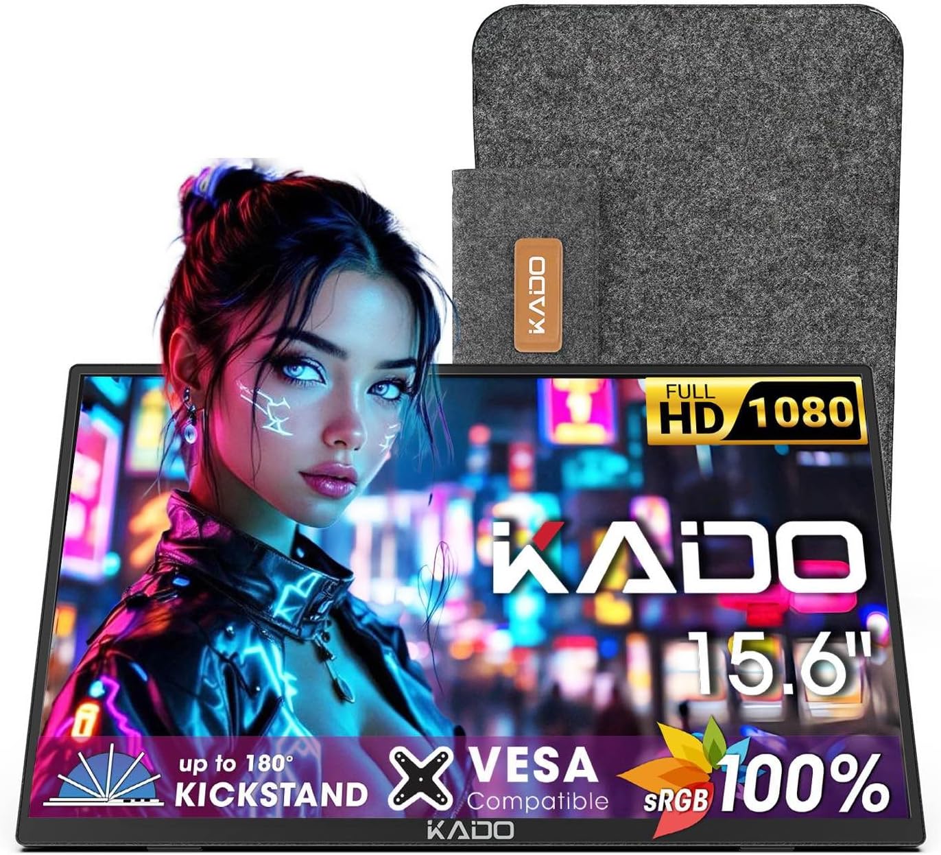 Kado Portable Monitor 15.6” 1080p, 100% sRGB...