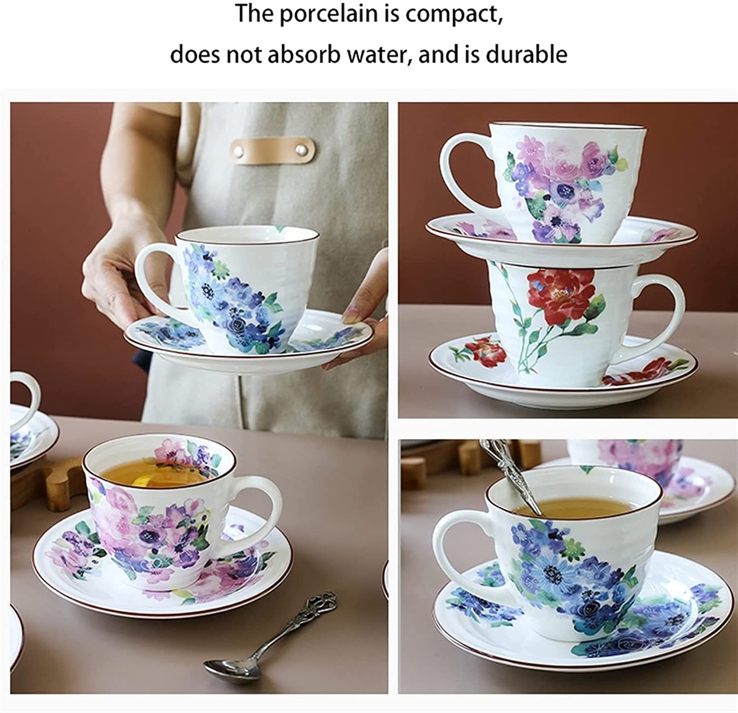 Ceramiczny Zestaw Filiżanek Do Kawy I Spodków Z Uchwytem 7,77 Uncji/230 Ml Duża Filiżanka Do Espresso, Filiżanka Do Mleka, Filiżanka Do Soku,Pink
