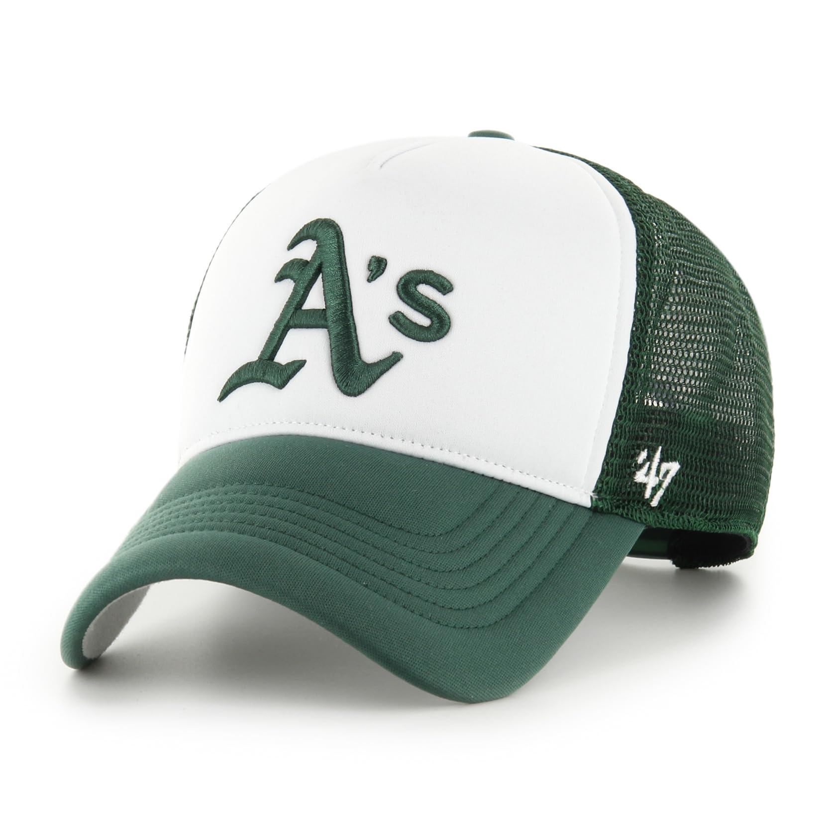 Men's Cap-Athletics-White#33503 47 Oakland Athletics White Green Mlb Tri Tone Foam Offside Trucker Cap - One-Size