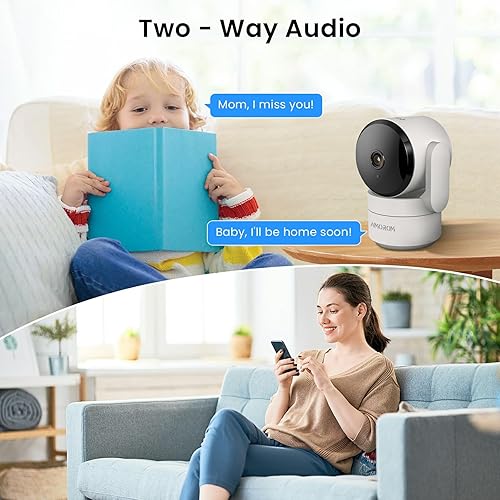 Miniatura 5 de Paquete de 2 cámaras de seguridad inalámbricas 2K para interiores, panorámica de 360, monitor Wi-Fi para mascotasbebés con detección de movimiento