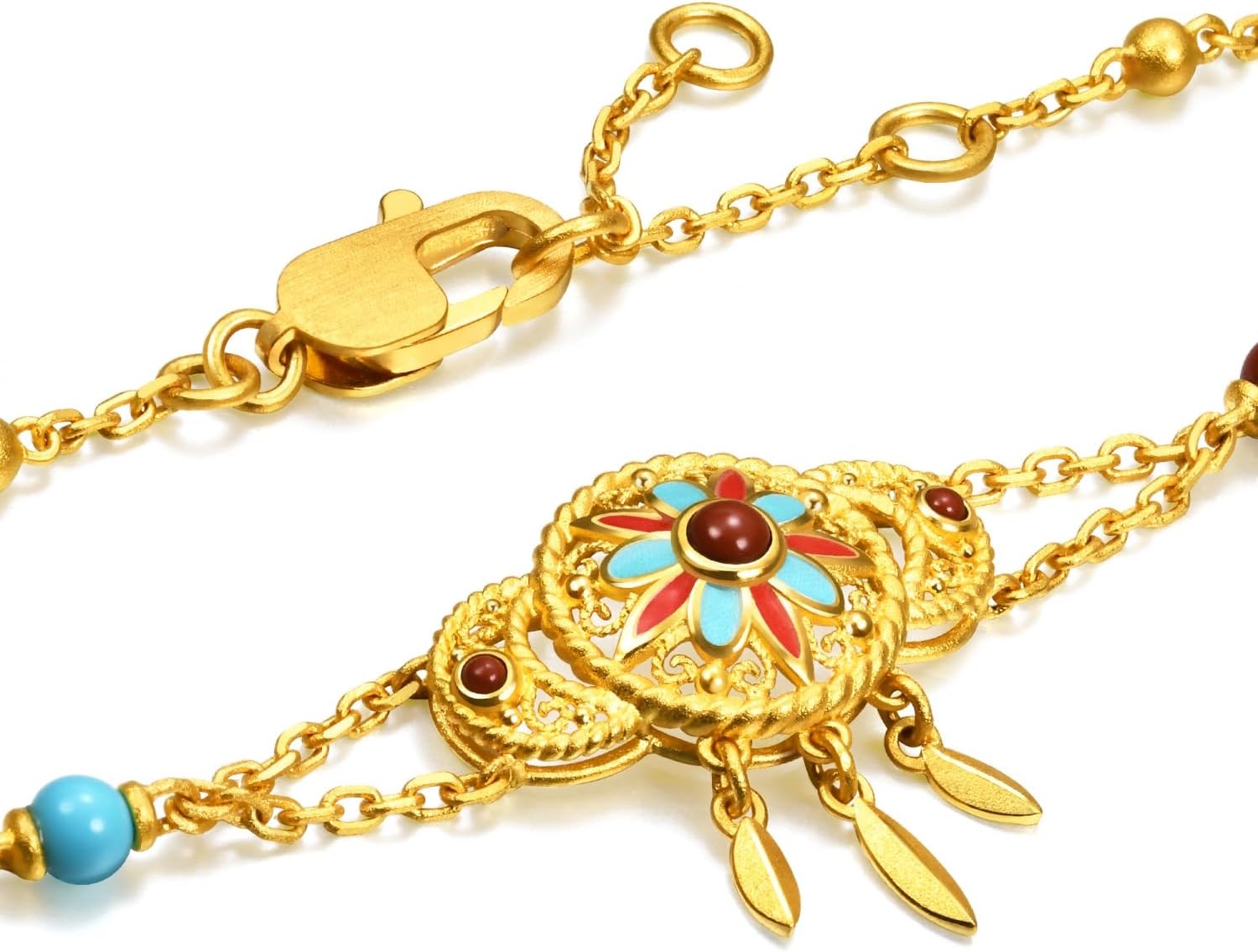 CHOW SANG SANG 999.9 24K Gold Cultural Blessings Boho Tassel Bracelet for Women 18cm 95632B