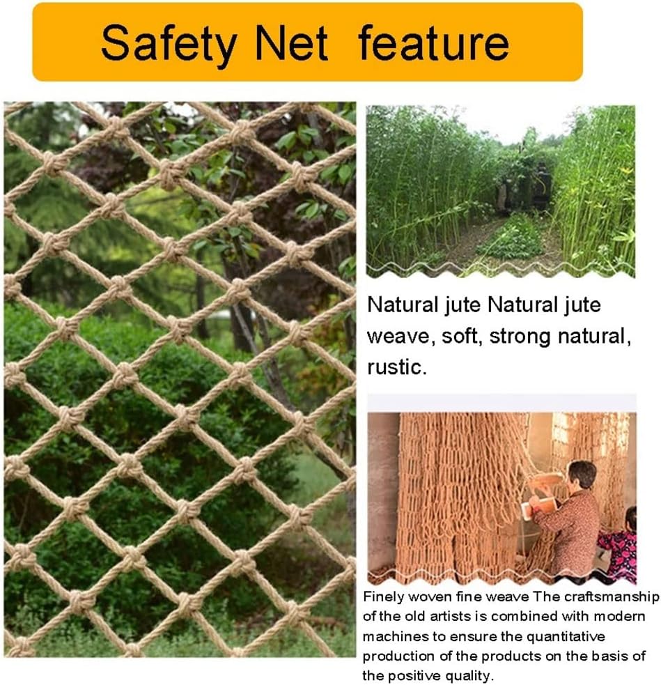 Decorative Jute Hemp Netting, Children Safety Rope Net Play Climbing Parrot Toys Background Wall (12mm Rope 20cm Hole)(12mm-18cm,1x6m)