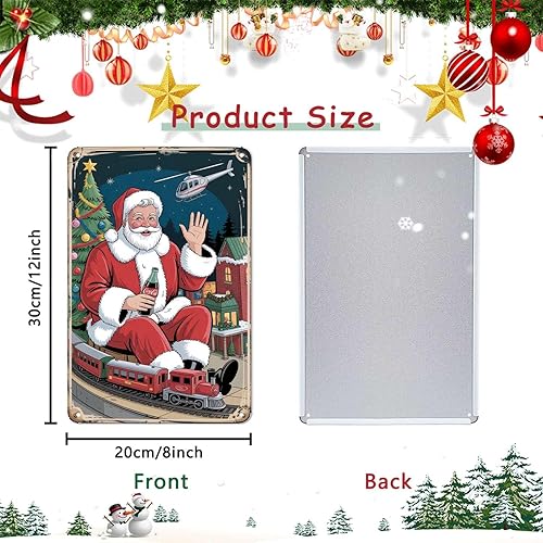 Miniatura 3 de Coca Cola - Cartel de hojalata de Papá Noel vintage para Navidad, letrero de metal con estampado estético para jardín, patio, bar, porche, hogar,