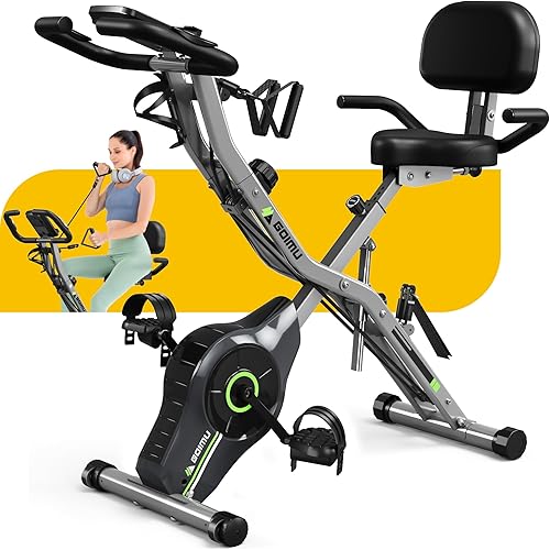 Goimu Bicicleta de Ejercicio, Bicicleta Estática Plegable 5 en 1 para Personas Mayores, Resistencia Magnética Ajustable de 16 Niveles, Bicicleta de