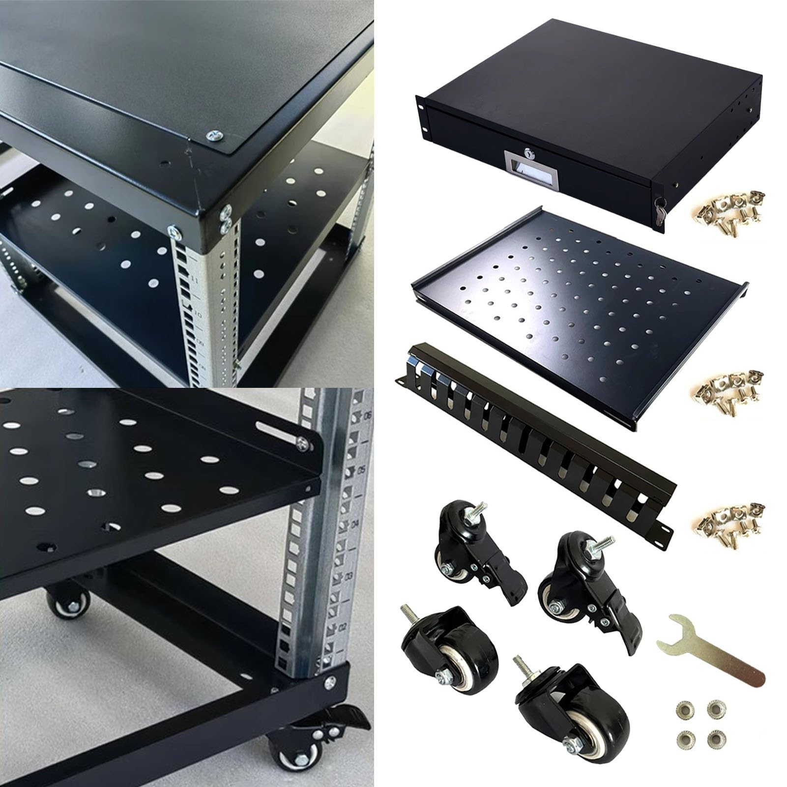 Vibeo Racks pour Ordinateur et Serveur Baie Serveur Ouverte avec Tiroir Verrouillable 2U, Baie Réseau Mobile 9, 12, 15, 18, 22 ou 24U, Baie Informatique pour Équipements(12U,D 52.3cm (20 5/8"))