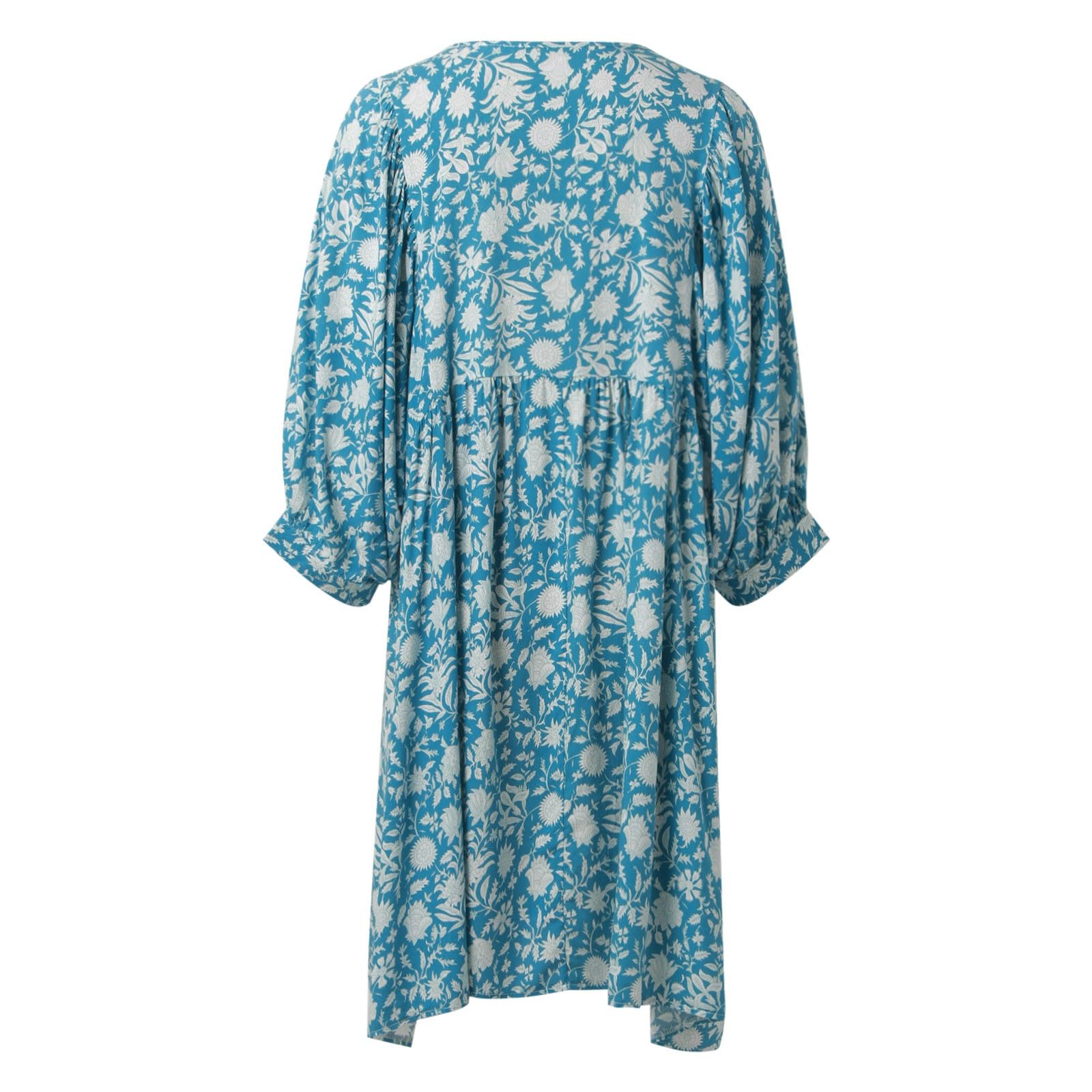 Vestidos Casuales De Verano for Mujer, Vestido Playa Midi Suelto con Mangas Abullonadas Y Estampado Floral, Medio Abierto