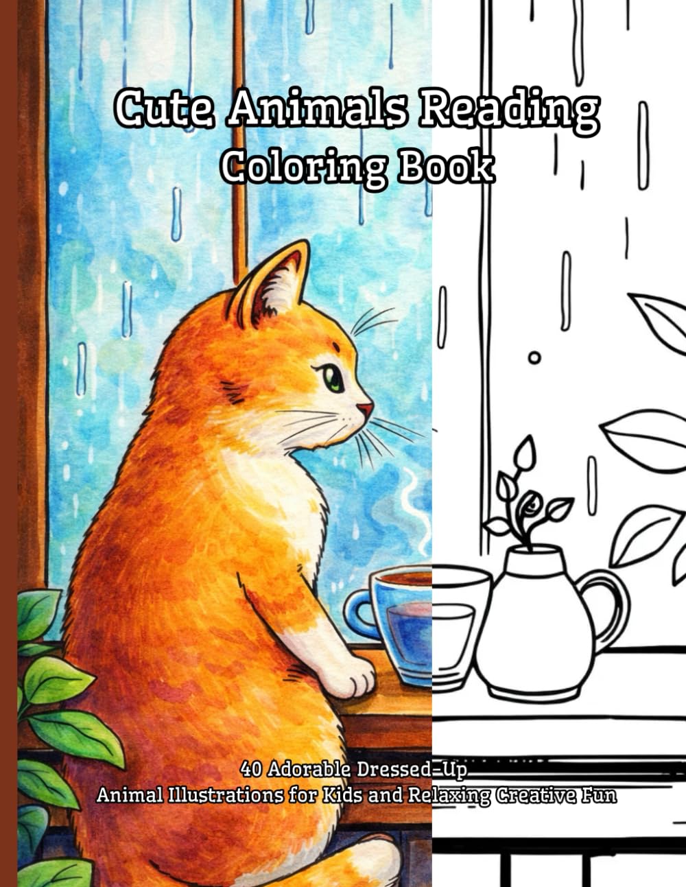 Cute Animals Reading Coloring Book: 40 Adorable Dressed-Up Animal Illustrations for Kids and Relaxing Creative Fun