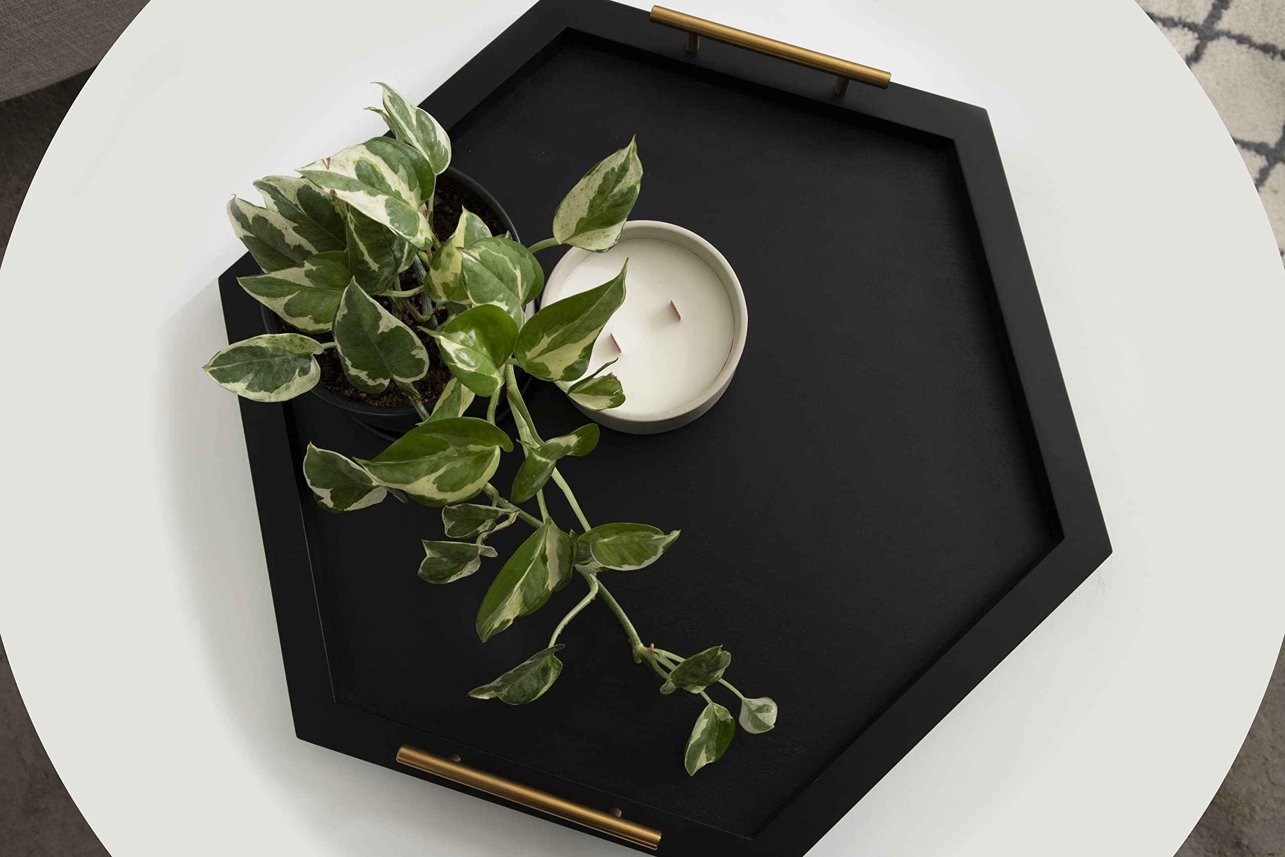 Kate and Laurel Halsey Modern Glam - Bandeja decorativa hexagonal de madera para almacenamiento y exhibición del hogar, 22 x 19 pulgadas, color negro