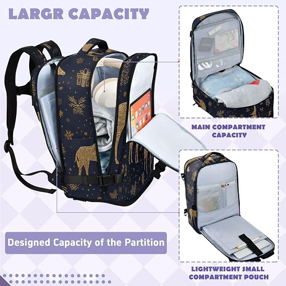 Hiking Backpack 15.6 Inch Laptop Bag For Airplanes 20L | Lightweight Anti Theft Travel Bag New Year Giraffe Gold and Blue 15 Inch Laptop Bag For Airplanes mochila para escuela