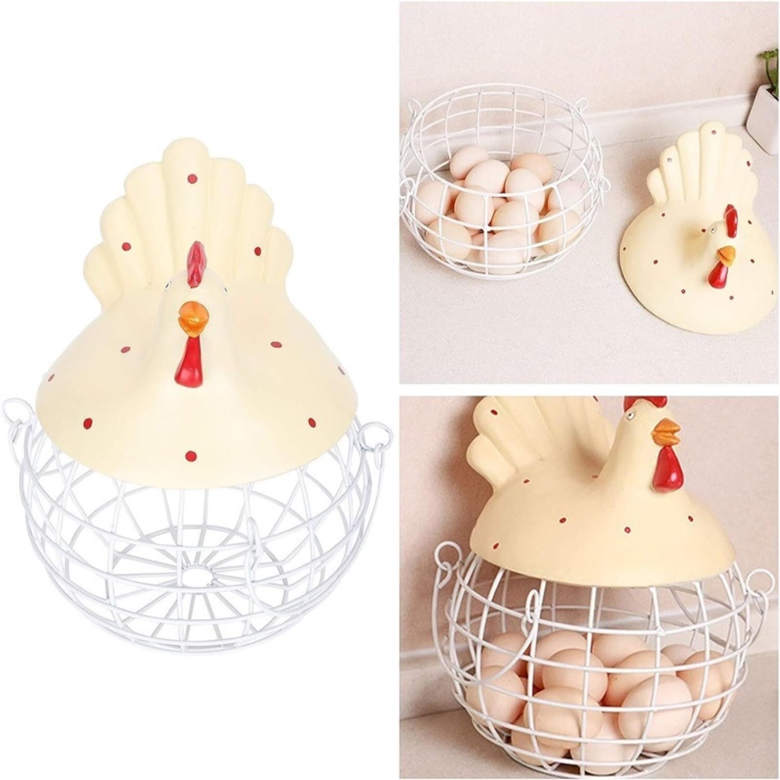 Huevera Gallina Cesta De Almacenamiento De Huevos De Alambre De Metal, Cesta De Almacenamiento De Frutas, con Asas, Puede Contener Huevos Frescos Hueveras(Pink)