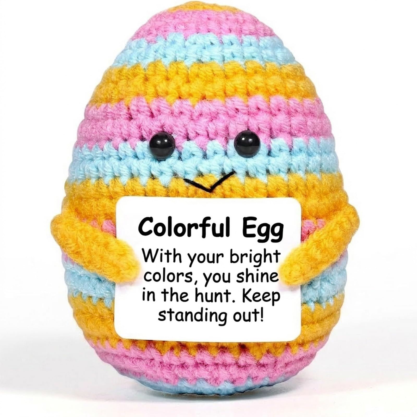 FAMINESS Crochet Positive Egg Easter Gifts Easter Basket Stuffers Essentials Fillers Decorations Home Decor Emotional Support Nuggets Stuff Funny Cute Ideas for Girls Women Friends