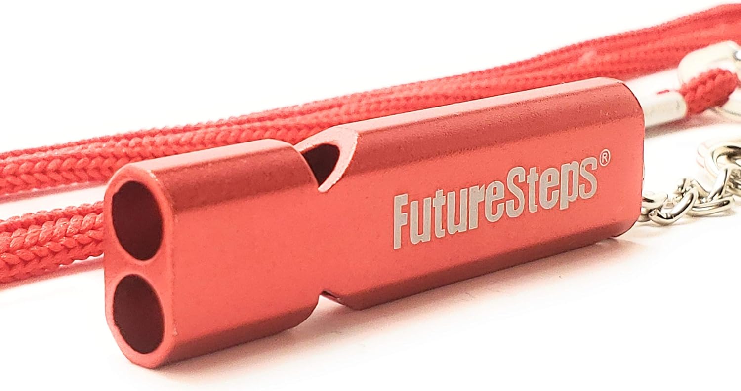 FUTURESTEPS Red Whistle with Lanyard, Durable Aluminum Alloy Whistle for Outdoor self Defense Emergency Whistle.