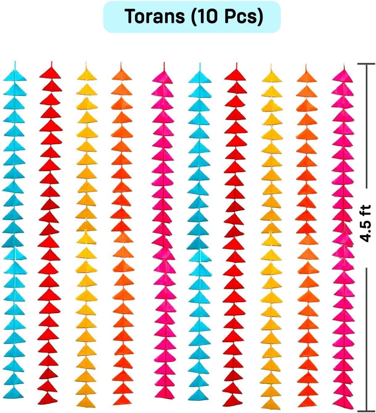 Triangle Cloth Garlands for Decoration, 10 Pieces, Haldi Decor for Marriage, Latkan for Home, Mandir Decor, Tassels