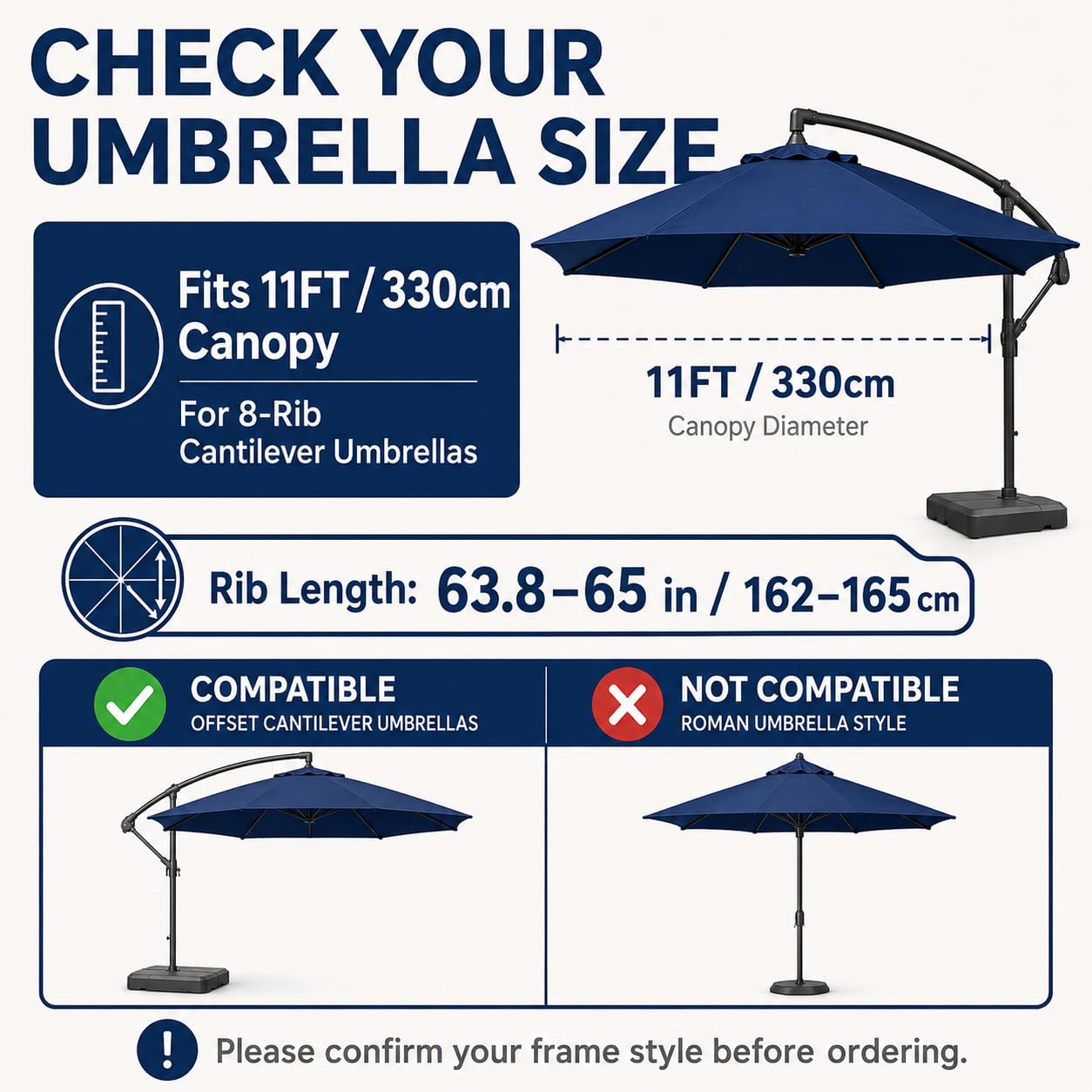 Générique Toile de remplacement parasol déporté 3,3 m, 8 baleines