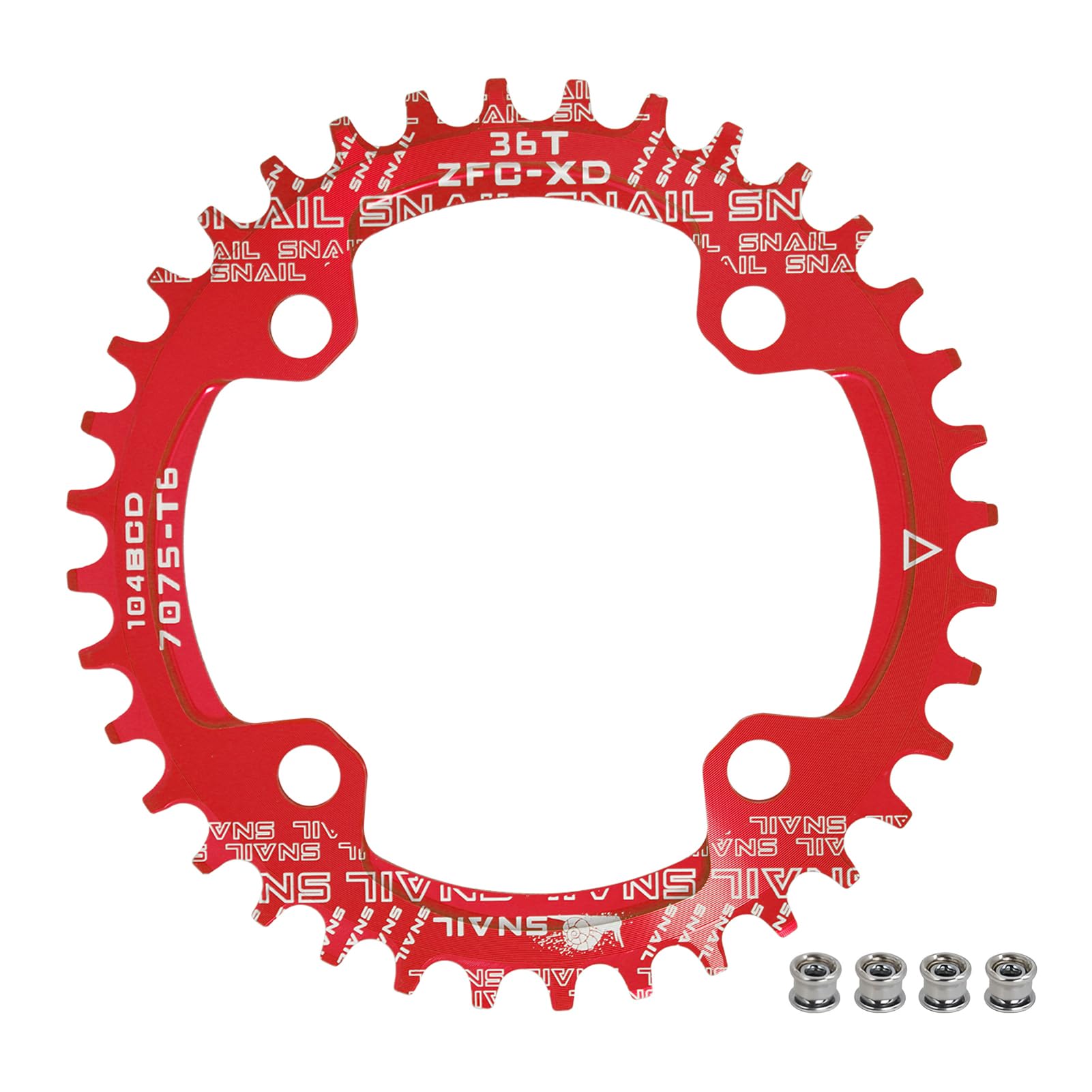 BESNIN Bike Chainring 104 BCD 30T 32T 34T 36T 38T 40T 42T 44T 46T 48T 50T 52T Round Narrow Wide Single Chain Ring for 7 8 9 10 11 12 Speed MTB BMX Road Bike (Red, 36T)