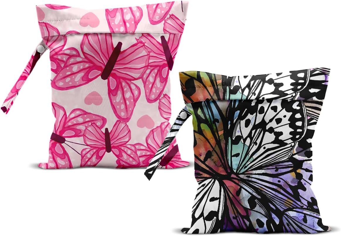 Butterfly Gifts for Women, 2Pcs Butterfly Print Wet Bags, Wet Dry Bag Reusable Zipper Pouch for Swimsuit, Diapers, Beach, Dirty Yoga Gym Clothes, Toiletries, Waterproof Birthday Gifts