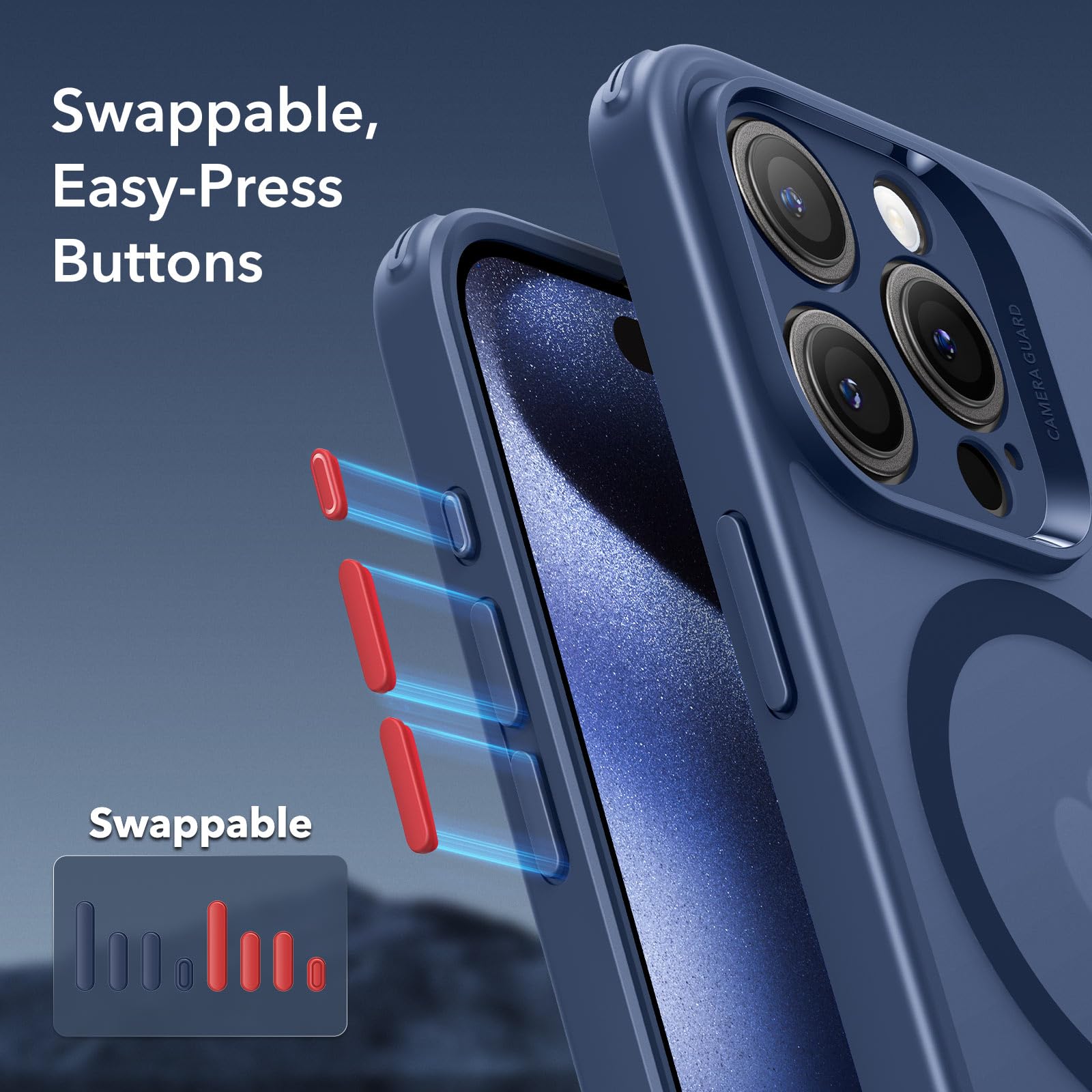 ESR Cover per iPhone 15 Pro (5 in 1 Set), Custodia opaca con protezione dello schermo e delle lenti della fotocamera, Compatibile con MagSafe, Protezione di livello militare, Serie Classic,blu