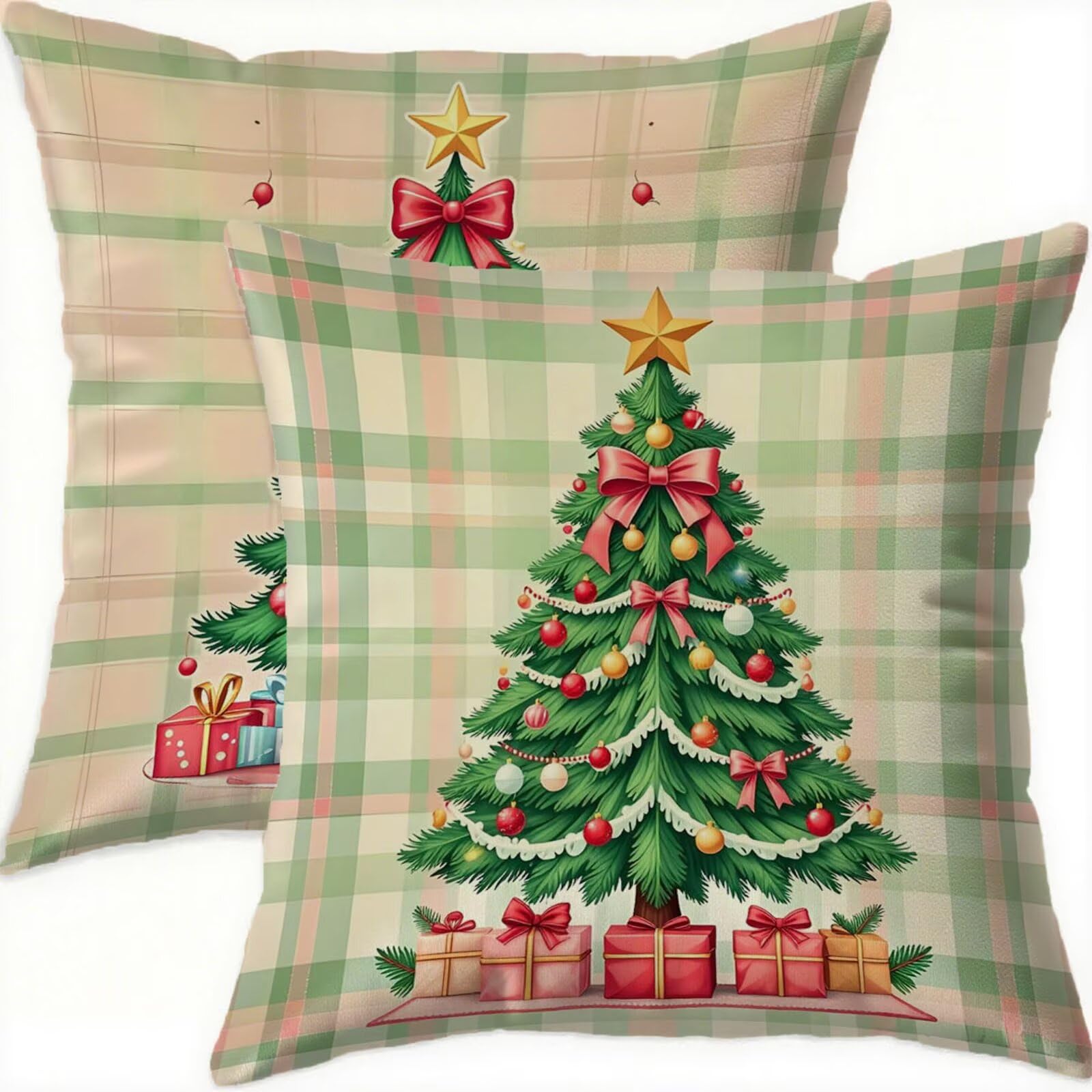 Housse coussin 70x70cm Noël en velours vert pour illuminer votre salon chaleureux durant les fêtes