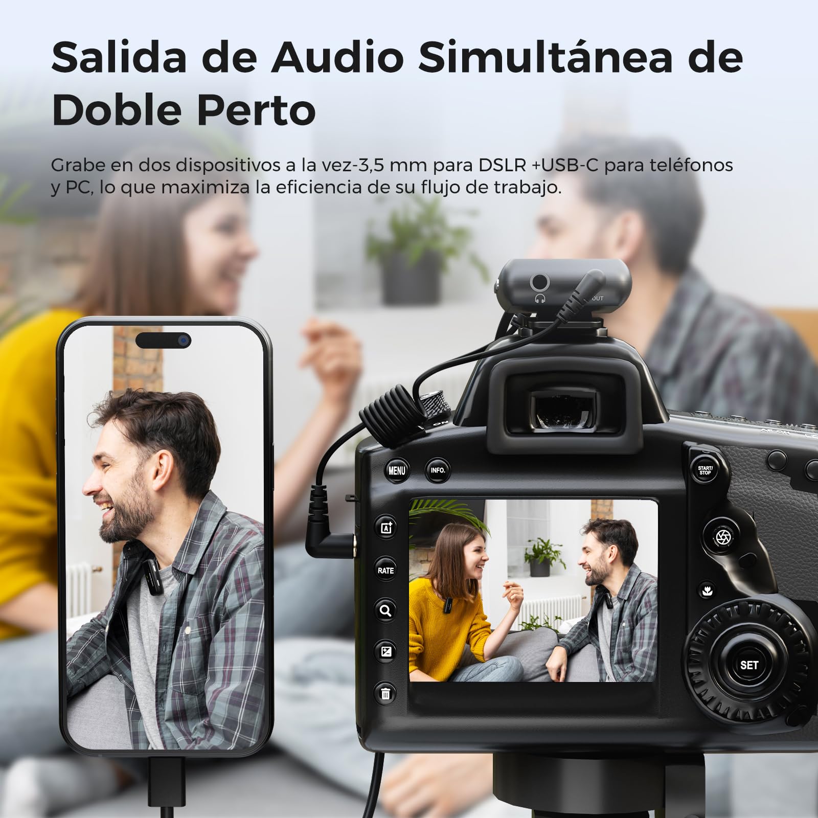 NearStream Micrófono Inalámbrico Profesional Omnidireccional para PC/iPhone/Android/Cámara,Microfono Inalambrico Solapa con Modo Silencio & Modo de Reducción de Ruido,Transmisión de Distancia 200m