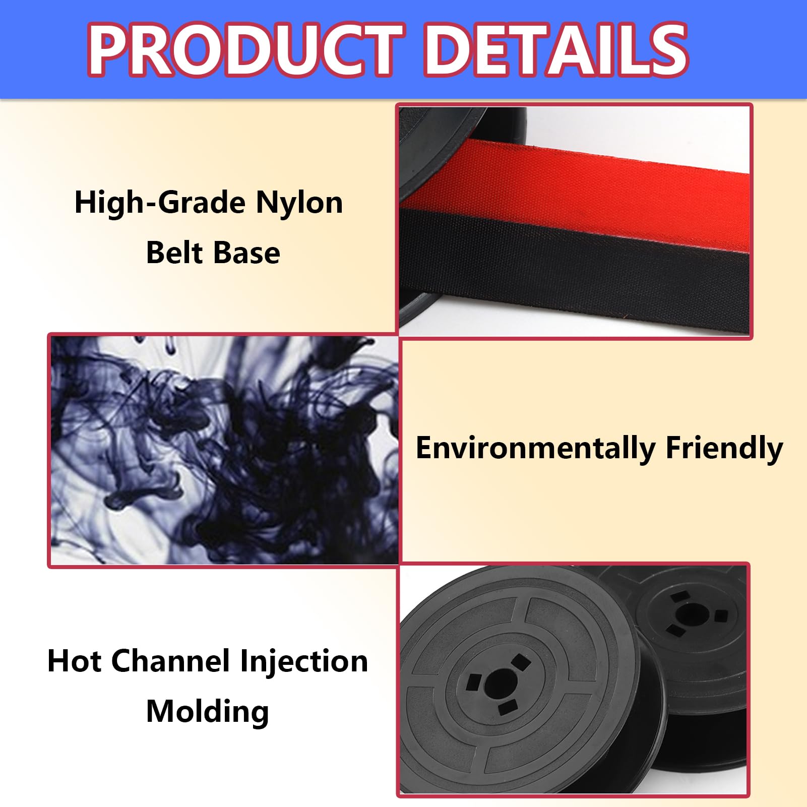 Ruban Pour Machine à écrire GR4 - 2 Rouleaux Noir & Rouge, 10 Mètres Chacun, En Nylon Haute Densité