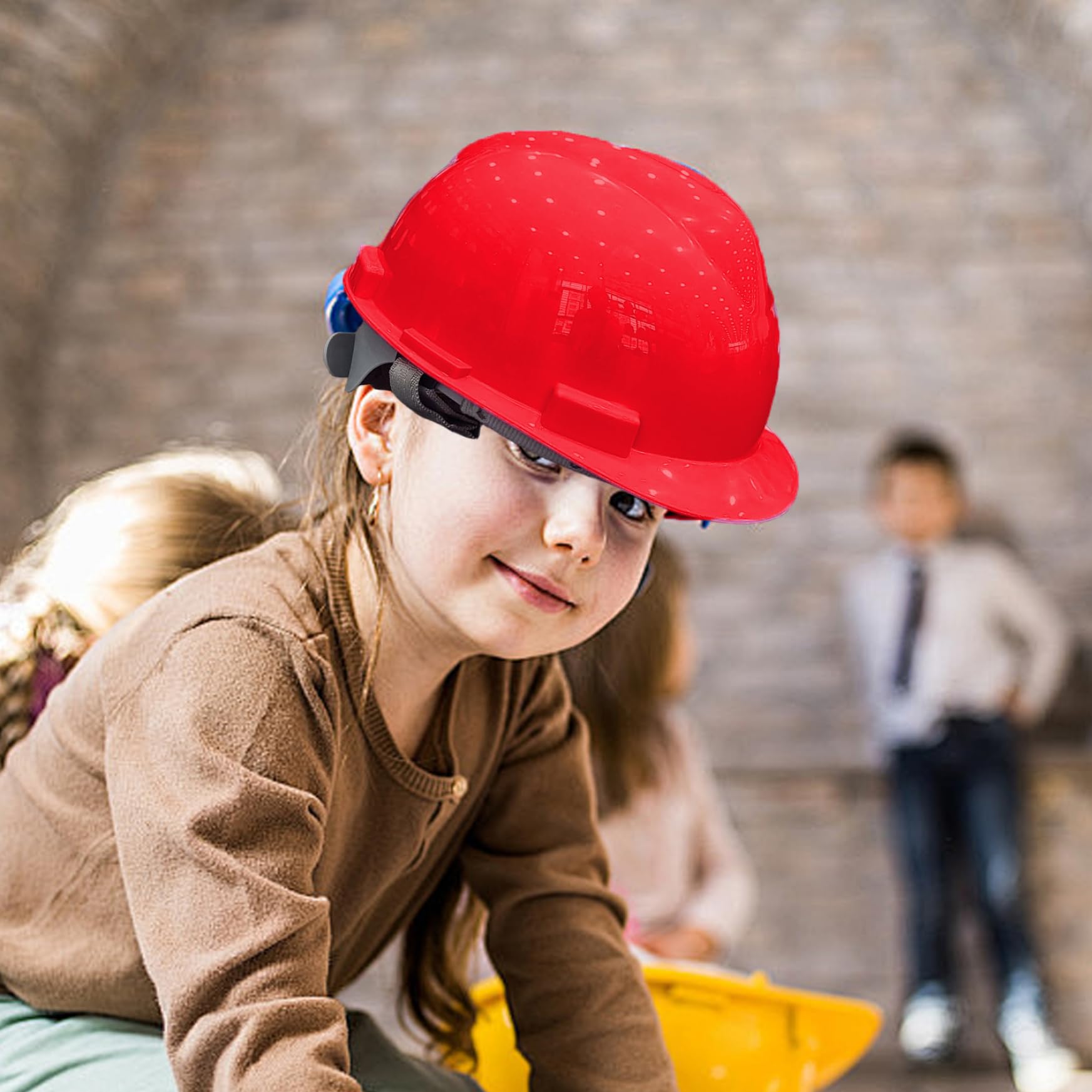 Elmetto Protettivo per Bambini, elmetto Protettivo per Casco di Sicurezza Regolabile da 19, 7-23, 6 Pollici, Sospensione a 4 Punti, Ideale per i più Piccoli, Rosso
