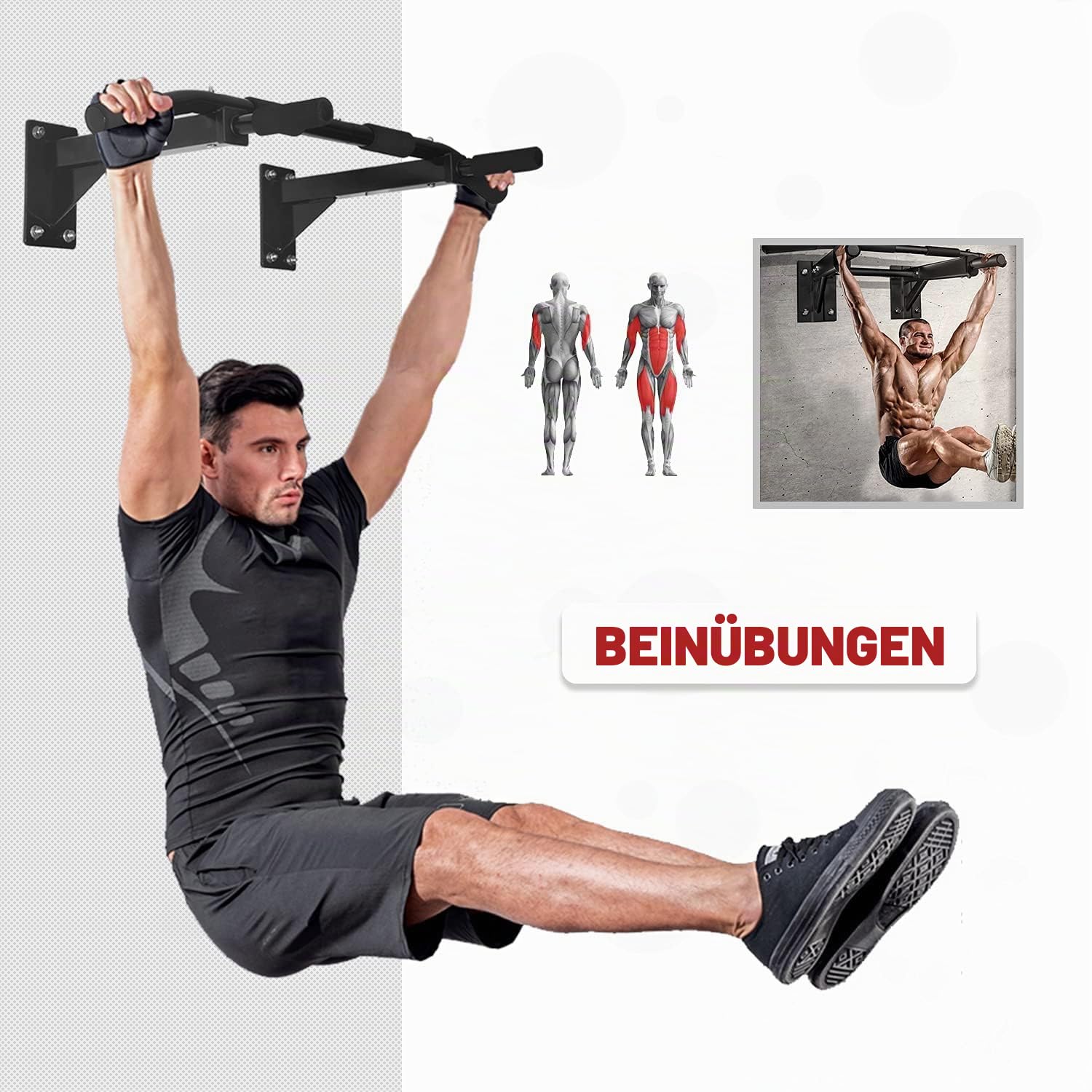ISE Klimmzugstange Wand zur Wandmontage, Pull Up Bar mit rutschfesten Griffen, Klimmzugstange Decke mit Wandhalterung & 8 Schwerlastdübel zur Montage SY-165