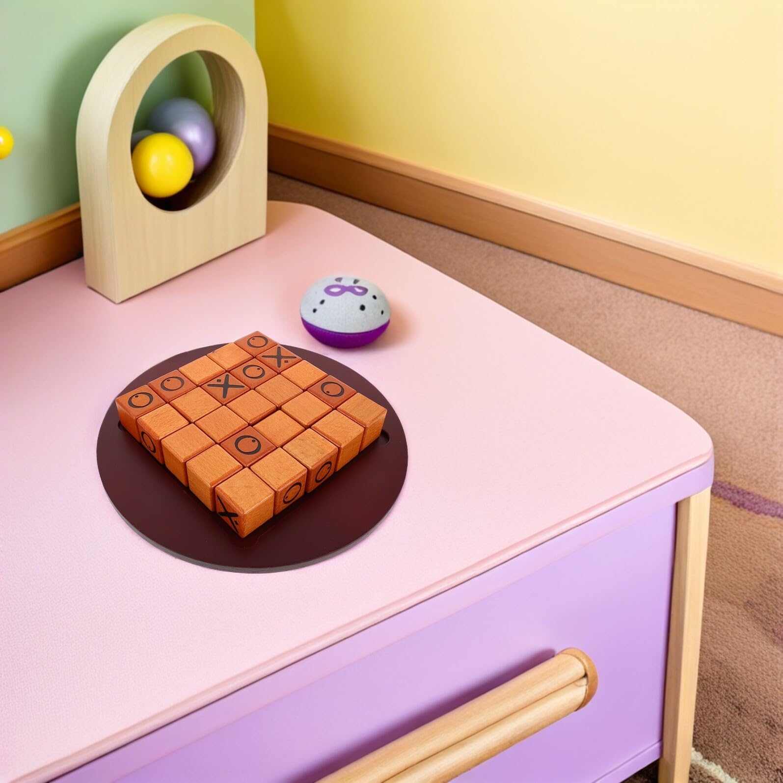 Jeu de Société en Bois Push Ox Jeu de Stratégie Compact et Portable Petit Format pour Garçon et Filles Géométrique en Bois Naturel Famille