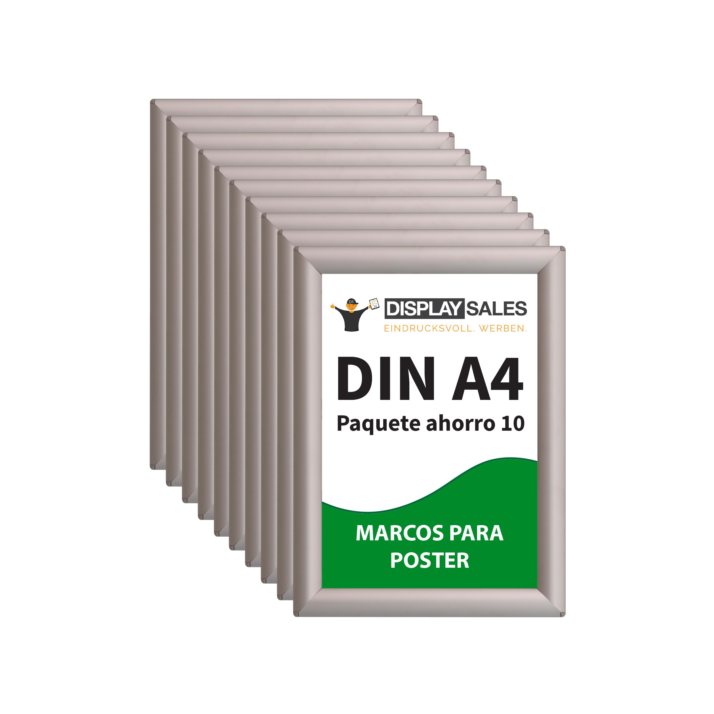 DISPLAY SALES Marcos para poster DIN A4 | 10 piezas | 25 mm perfil | Marco titulo universitario en plata | Marco de póster en paquete económico | Marco DIN A4
