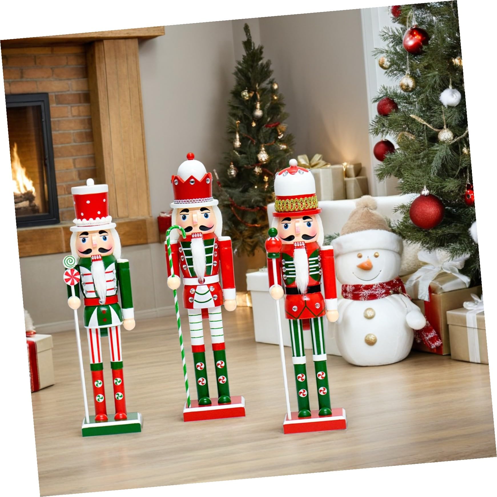 Mikikit Figura in Legno 38 Cm 3 Pezzi Decorazione Natalizia Personaggio da Tavolo per Addobbi Festivi e Compleanni
