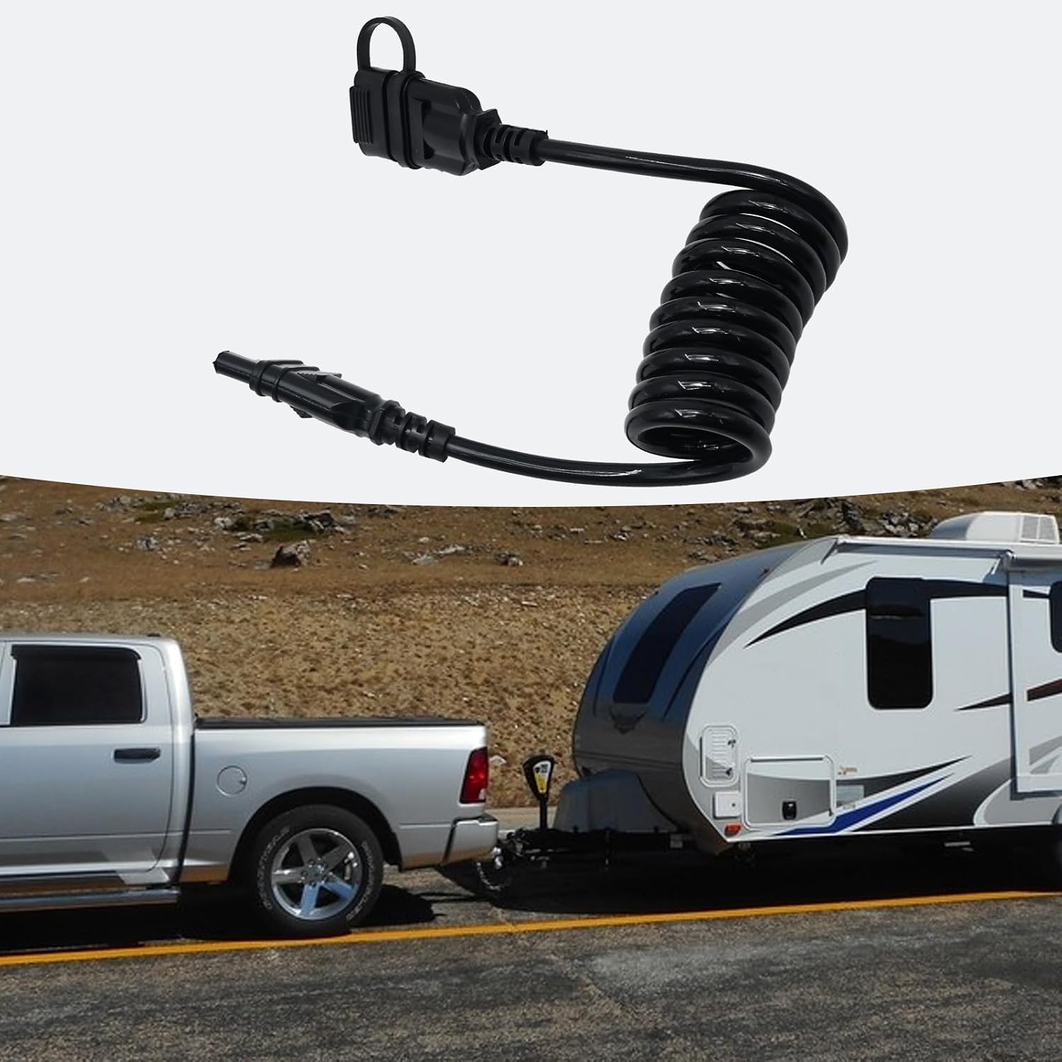 Saihisday 4 Way Flat Trailer 4 Pin Extension Coiled Cable 4 Feet Male and Female Wiring Harness Adapter Extension Wiring Cable with Dust Cover Plug & Play Connector 18 Guage 48Inch/4Feet