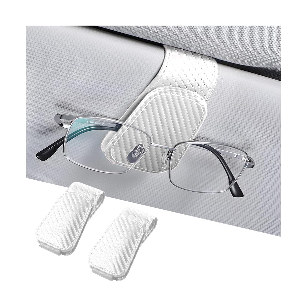 AICEL 2PCS Sunglasses Holders for Car Sun Visor, Carbon Fiber, White