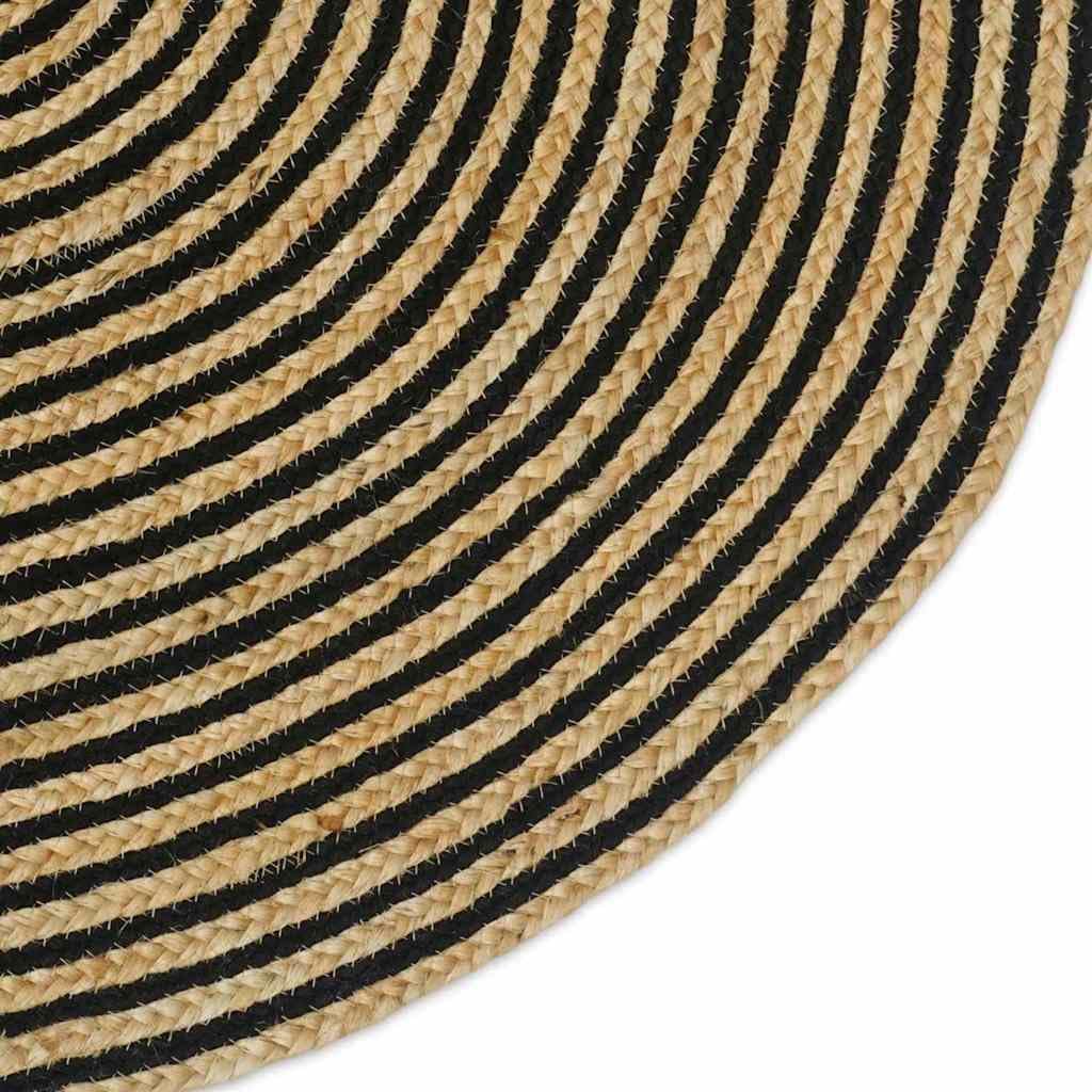 Tapis ovale en jute - 122 x 183 cm - Tapis en fibres naturelles tissées à la main - Naturel et noir - Pour salon et couloir - Tapis tissé moderne de style bohème pour l'intérieur