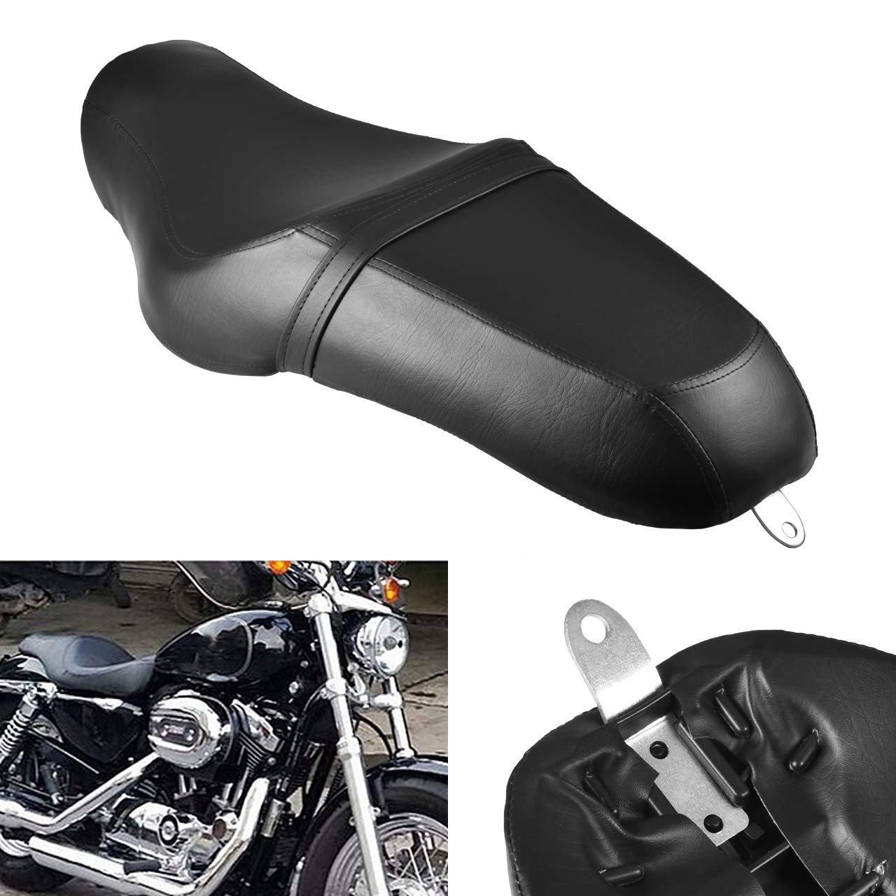 Sedile Moto In Pelle Nera Driver Moto Anteriore Posteriore Passeggero Sedile Cuscino Sella Due per XL883N XL1200 2010-2016