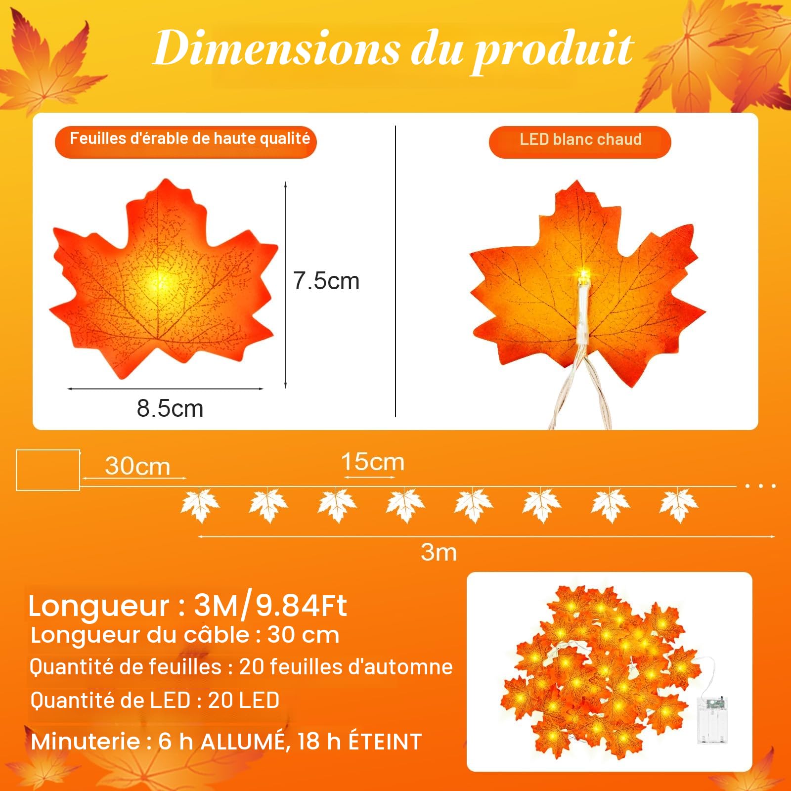 Guirlande lumineuse feuilles d'érable