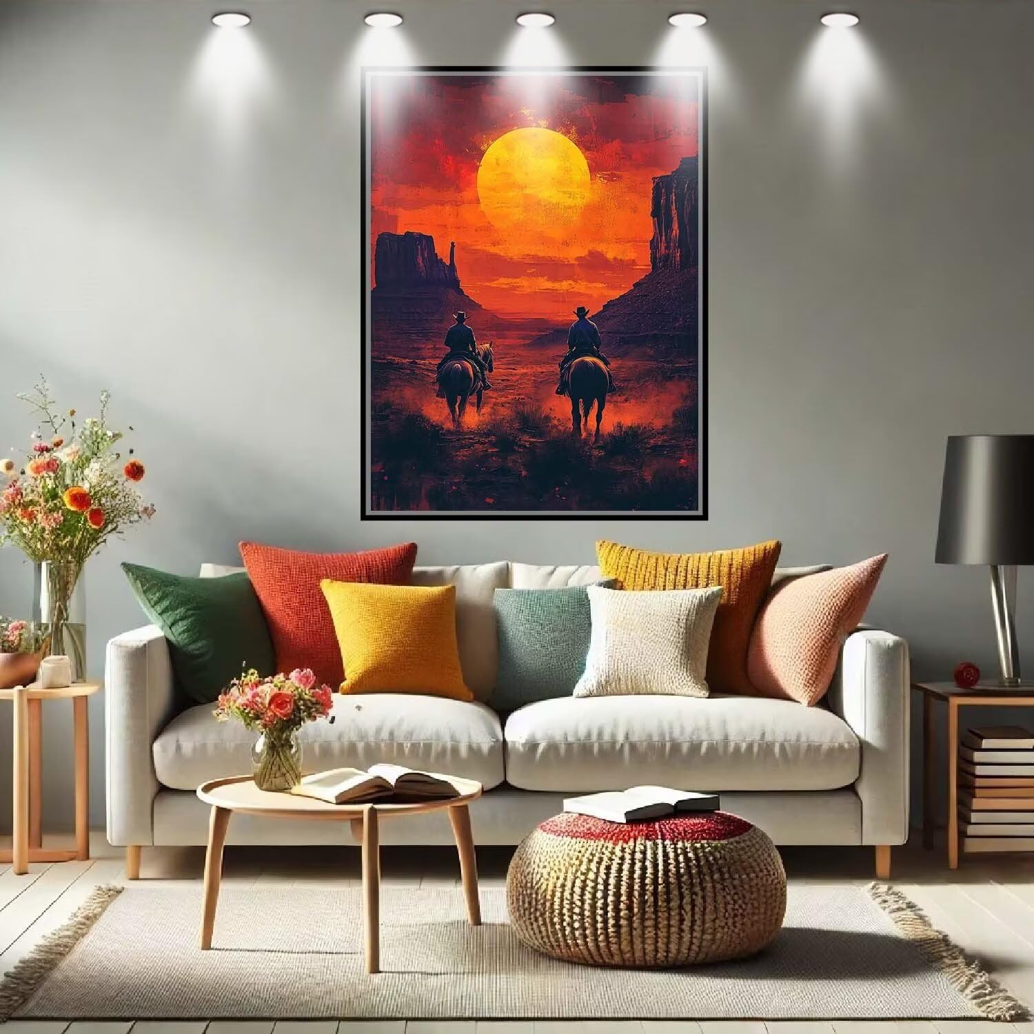 Cowboy,Sonnenuntergang Malen nach Zahlen für Erwachsene Anfänger,DIY Paint by Numbers Acrylpigment Ölgemälde Kunsthandwerk Kit,Bastelset Malen Nach Zahlen Kinder für Home Wand Décor 120x160cm 54N-2900