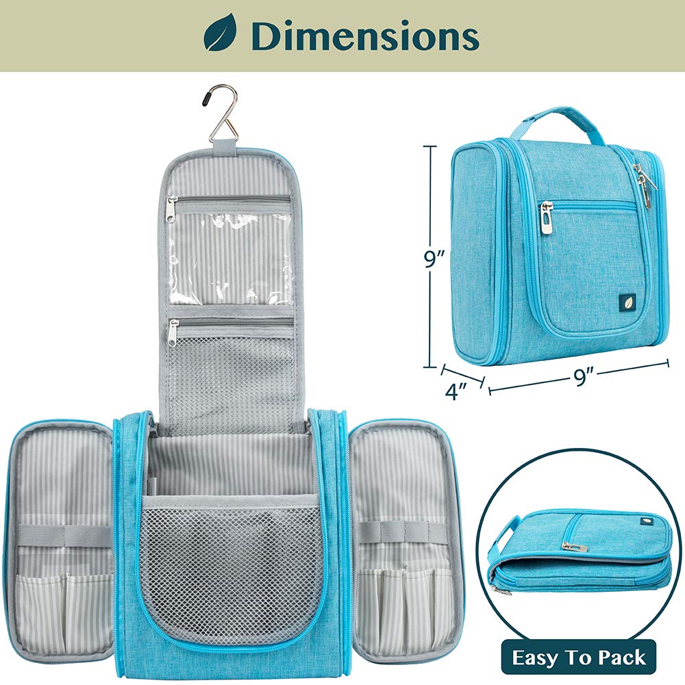 PAVILIA Beauty case da viaggio da appendere per donne e uomini, organizer per articoli da toeletta da bagno, Turchese, Standard (9x4x9), Beauty case