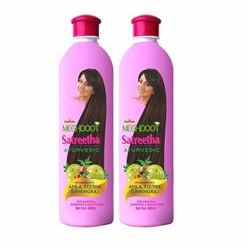 Meghdoot Ayurvedic Satreetha Shampoo Enriched With Extracts of Amla, Reetha and Bhringraj for Hair Fall Control, Dandruff Control, Scalp Acne, 400ml Each (Pack of 2)