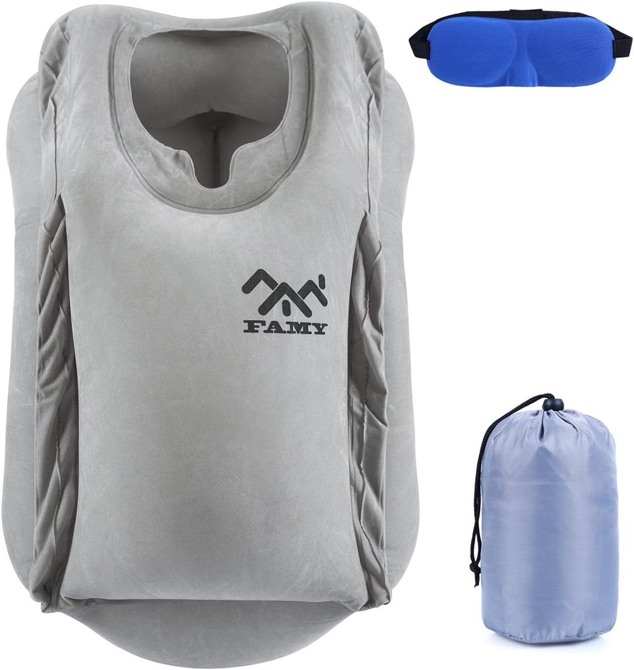 Travel Pillow,Fast Inflatable Pillow, Ergonomic Portable Travel Pillow, Fit Travel Pillow, Plane Pillow, Train, Bus, Office, Travel Pillow, Full Support, Soft PVC Flocking（Grey）